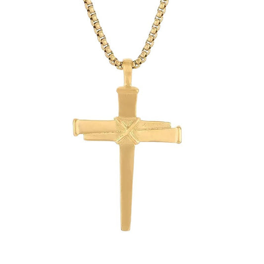 1. Planderful Cross Pendant Necklace For Men In Titanium Steel With Nail Detail Street Style Gift