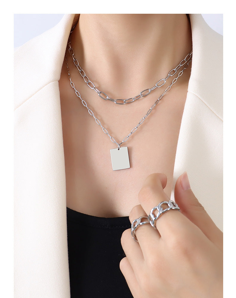 French Square Vintage Double Stacked Clavicle Chain Necklace