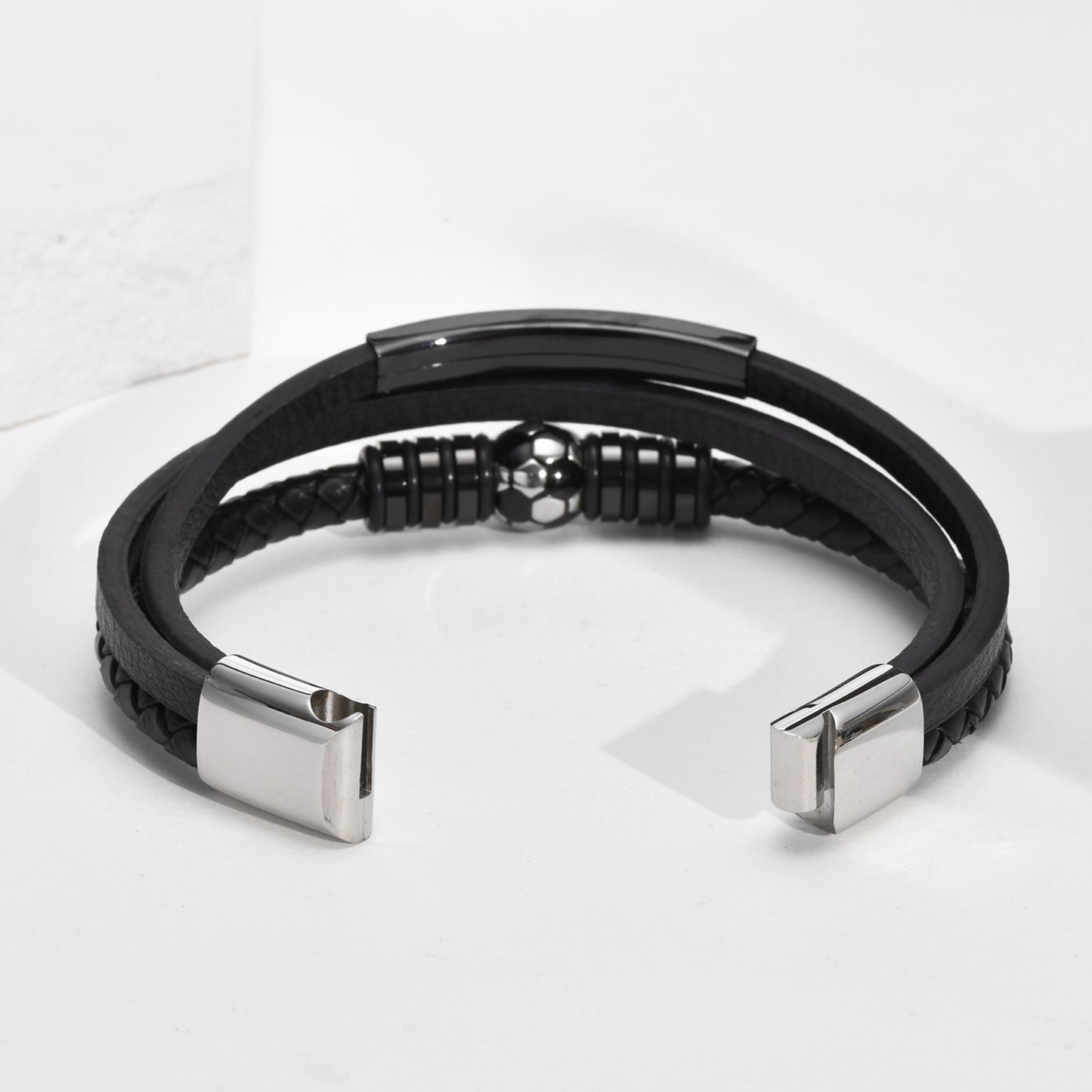 Stainless Steel Curved Baseball Football Bracelet for Men