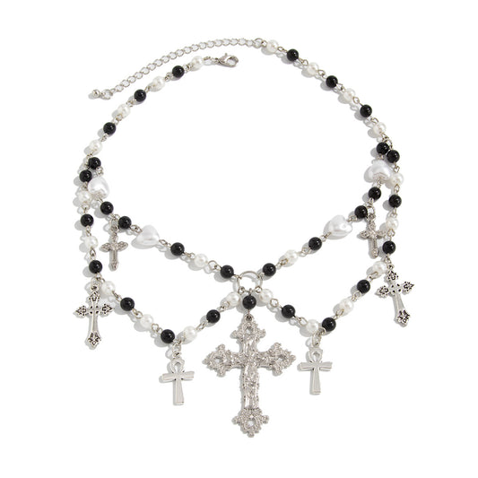 Gothic Cross Pearl-Style Choker