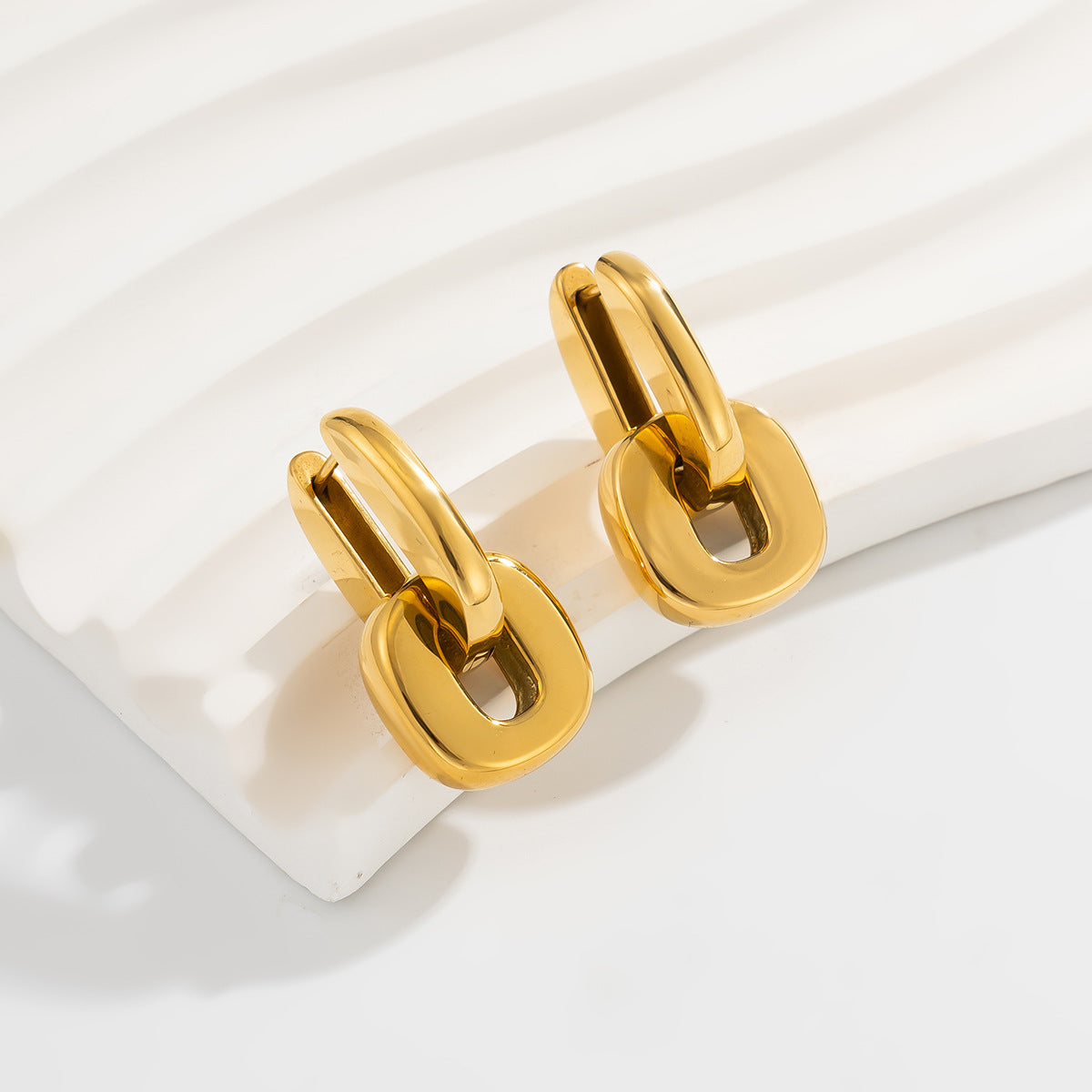 Planderful Vienna Verve Stainless Steel U Shaped Ear Buckle Earrings Removable Chain Ring Everyday Jewelry