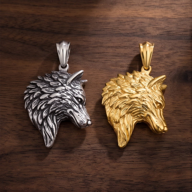 Retro And Old Animal Pendants, Punk Style Wolf Head Stainless Steel Men's Pendant Necklace