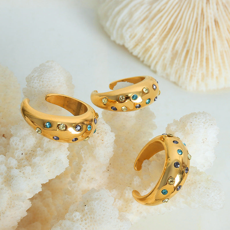 Retro Zircon Opening Ring - Light Luxury Titanium Steel Jewelry