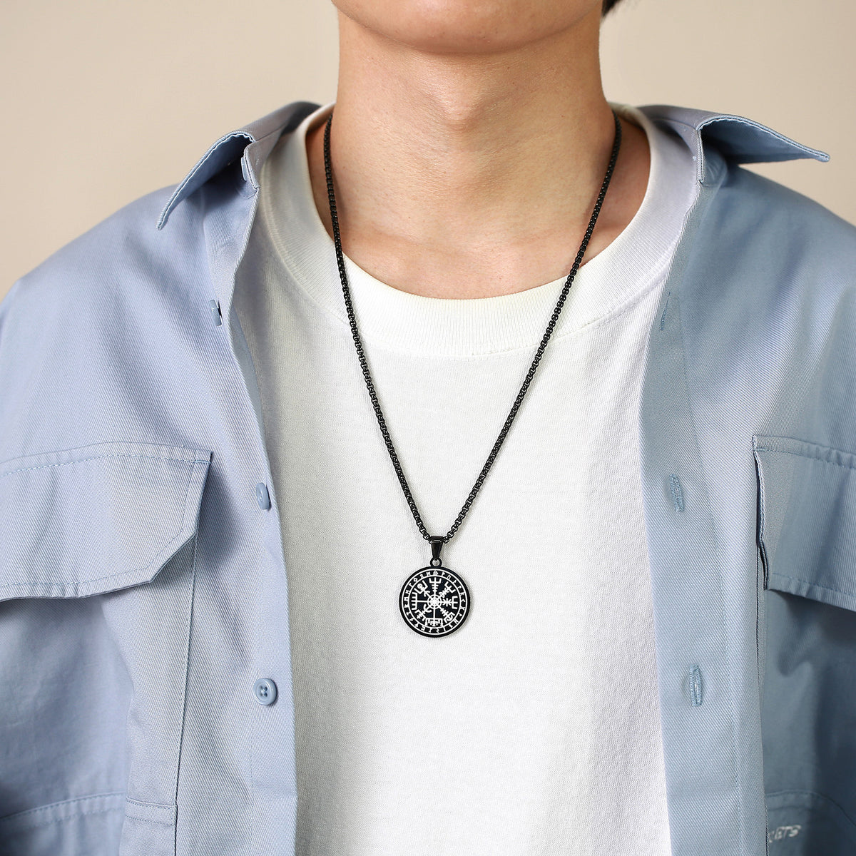 Viking Compass Textured Compass Black Stainless Steel Pendant for Men