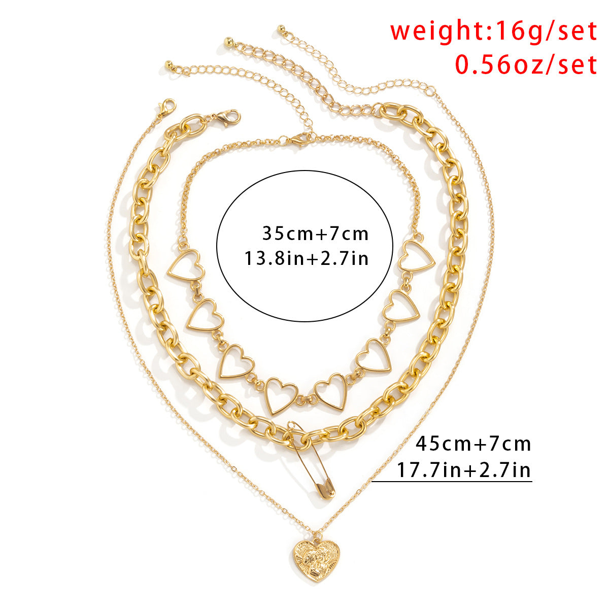 Planderful Vienna Verve Peach Heart Multi Layer Necklace For Women Personalized Temperament Jewelry