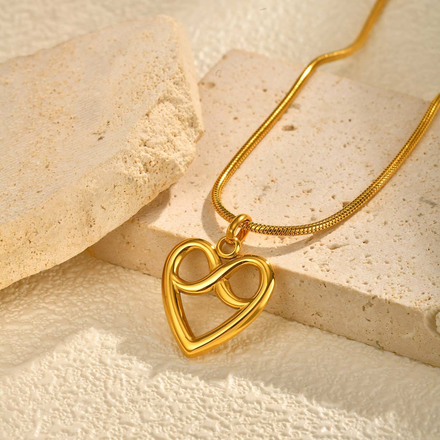 Stainless Steel Women's Collarbone Chain Hollow Heart-Shaped Infinite Pendant Necklace