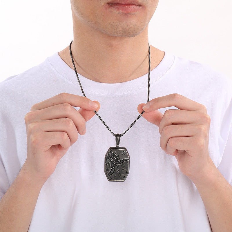 Age Of Steam Pendant, Punk Retro Stainless Steel Boiled Black Mechanical Gear Men's Necklace