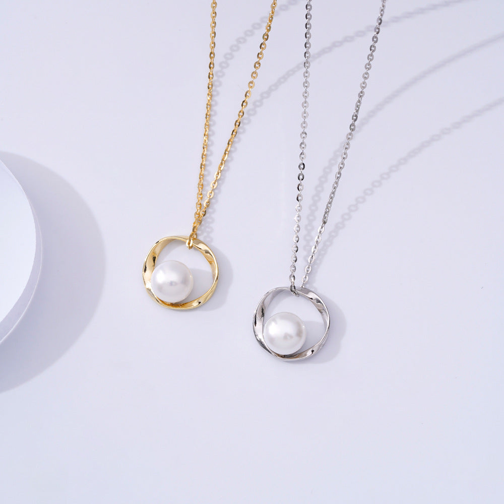 Mobius Pendant Pearl Silver Necklace