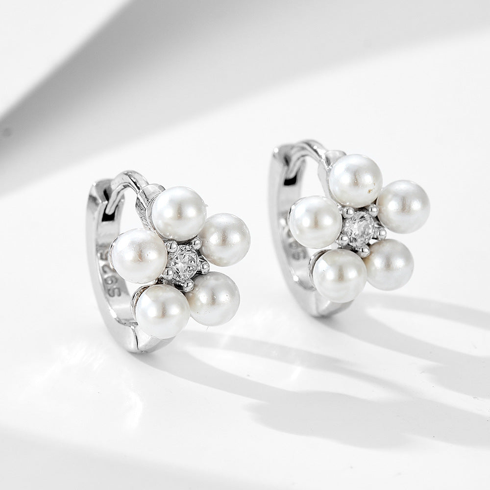 S925 Sterling Silver Pearl Flower Earrings Women's 2025 Trend