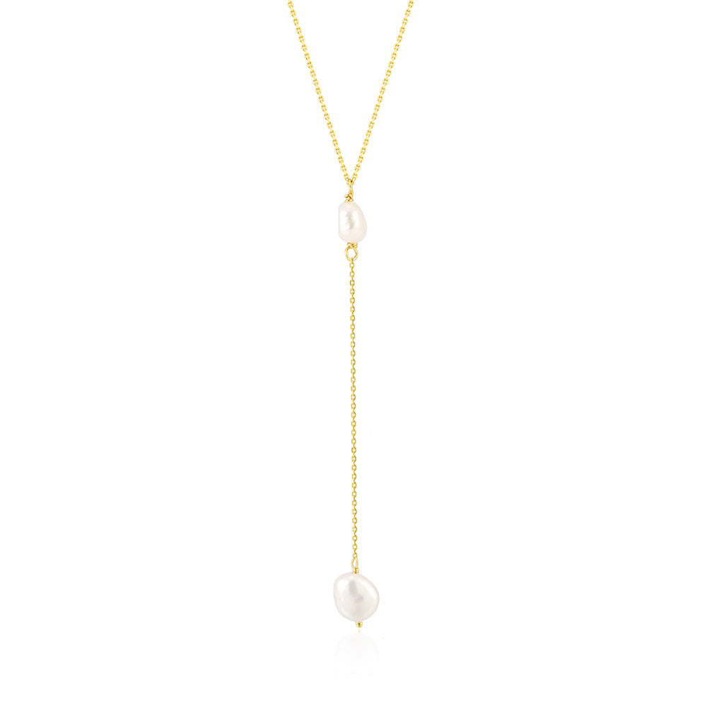 Planderful S925 Sterling Silver Y Shaped Pearl Necklace For Women Elegant Collarbone Jewelry