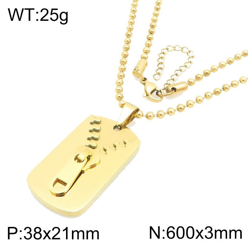 Simple Design Three-Dimensional Zipper, Military Brand Titanium Steel Necklace, Men's And Women'S Couples'