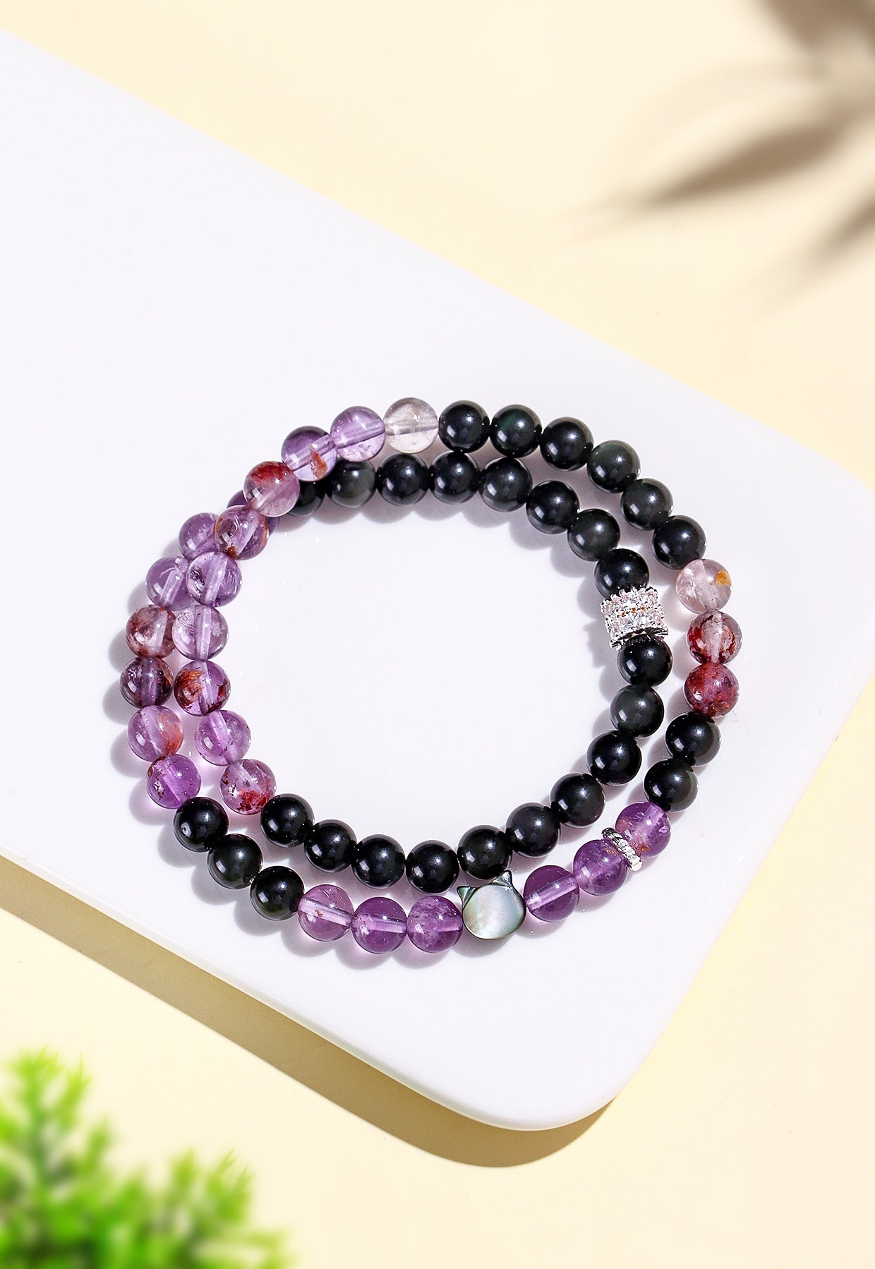 Planderful Amethyst Double Circle Beaded Bracelet – Elegant High-End Fashion