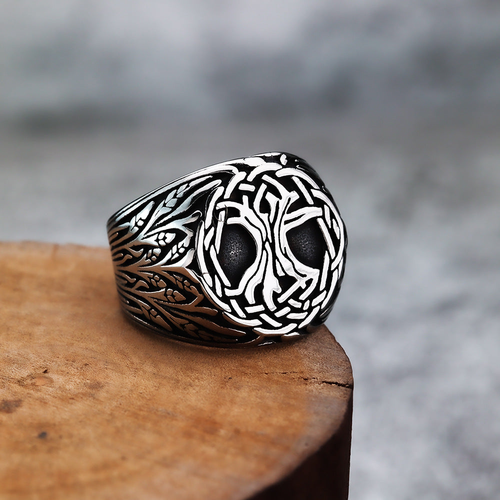 Vintage Nordic Viking Tree of Life Titanium Steel Ring Jewelry for Men