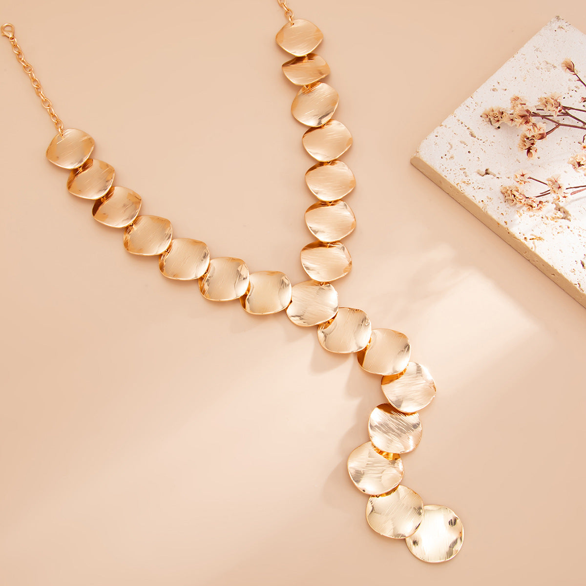 Layered Disc Y-Shaped Fringe Necklace