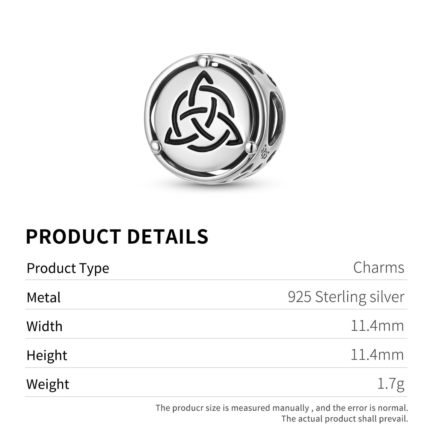 Planderful Jewelry Sterling Silver Trinity Knot Beaded Pendant For DIY Jewelry Making