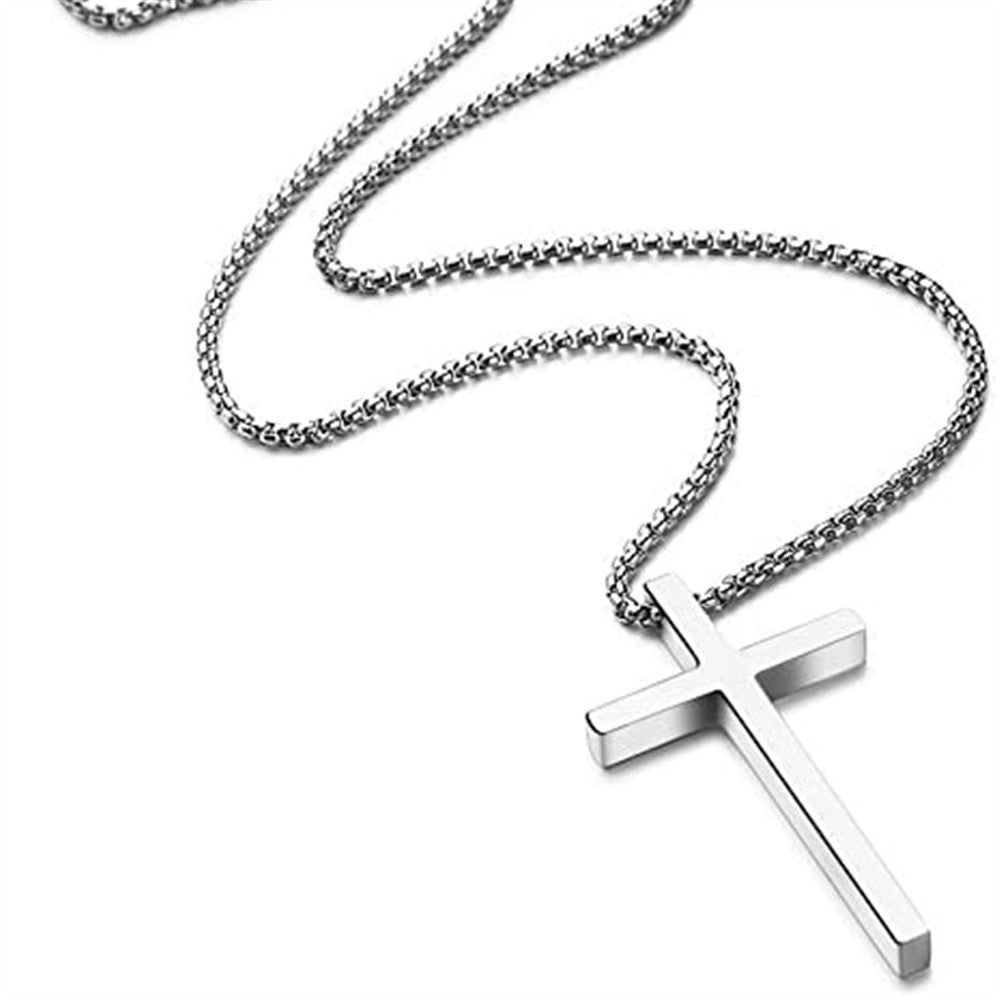 Planderful Everyday Genie Mens Cross Necklace Glossy Steel Hip Hop Chain Pendant Long Versatile Jewelry