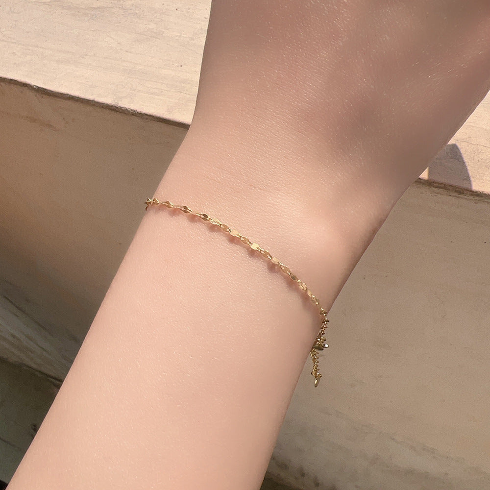 S925 Sterling Silver Plated 14K Gold Bracelet Japanese Design