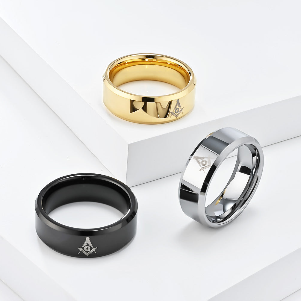 Cross-Border European and American Masonic Tungsten Ring