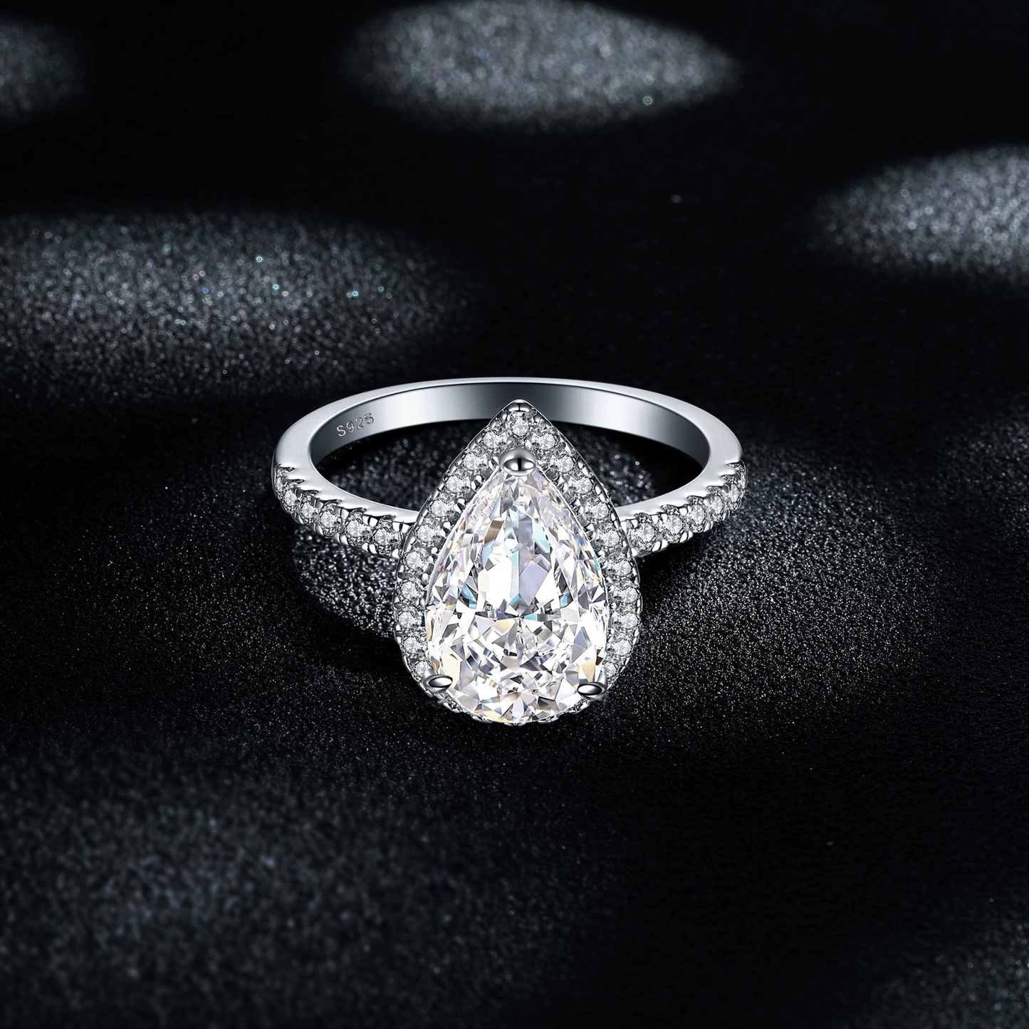 925 Sterling Silver 4ct Flame Ice Flower Cut Water Drop Ring