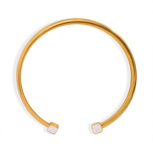 Fashionable Minimalist Blade Collar Necklace with Gold-Plated Zircon Insets