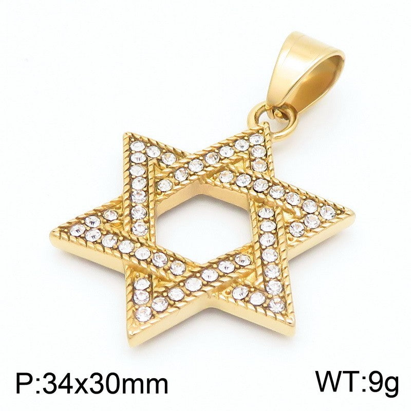 Dance Sweater Chain Pendant, Street Studded With Diamond Hexagram Stainless Steel Men's Pendant Necklace