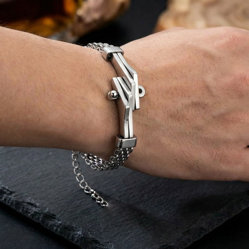 Extension Chain Bracelet Irregular Horseshoe Bent Mesh Cuban Chain Stainless Steel