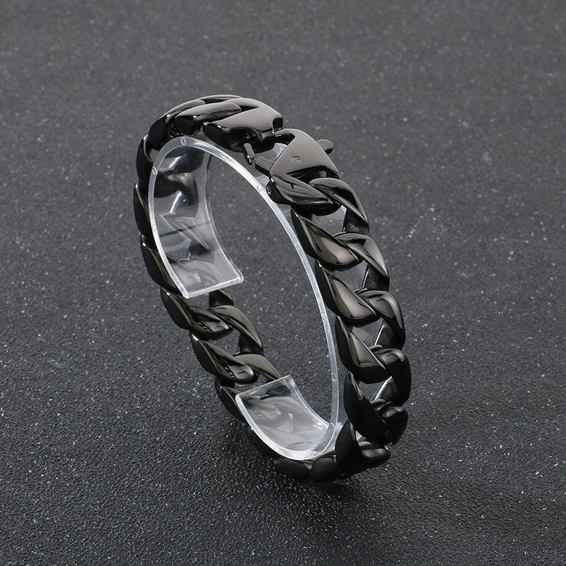 Retro Cuban Chain Titanium Steel Men Bracelet 15mm Classic