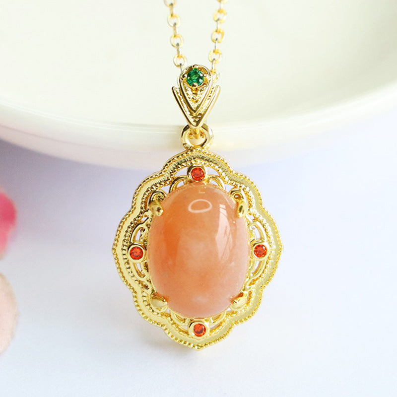 Orange Moonstone Vintage Teardrop Pendant — No Chain