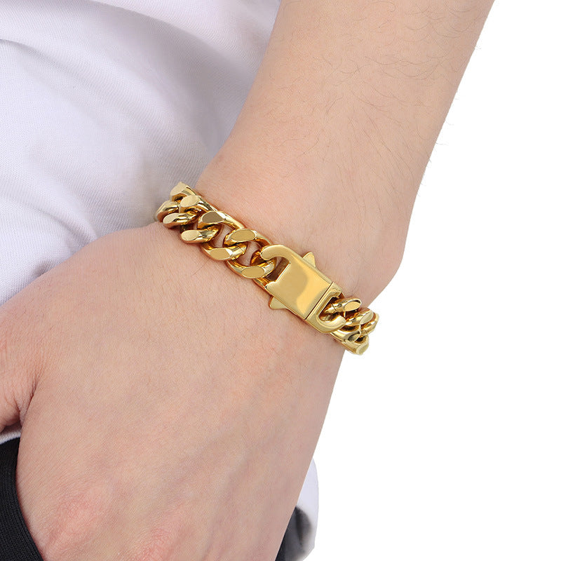 Titanium Steel Cuban Chain Men's Bracelet Polished Four-Sided Grinding Hand Available