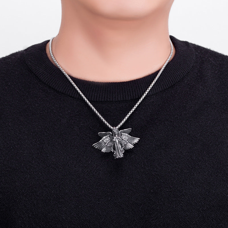 Steel Necklace - Elegant Angel Pendant Necklace