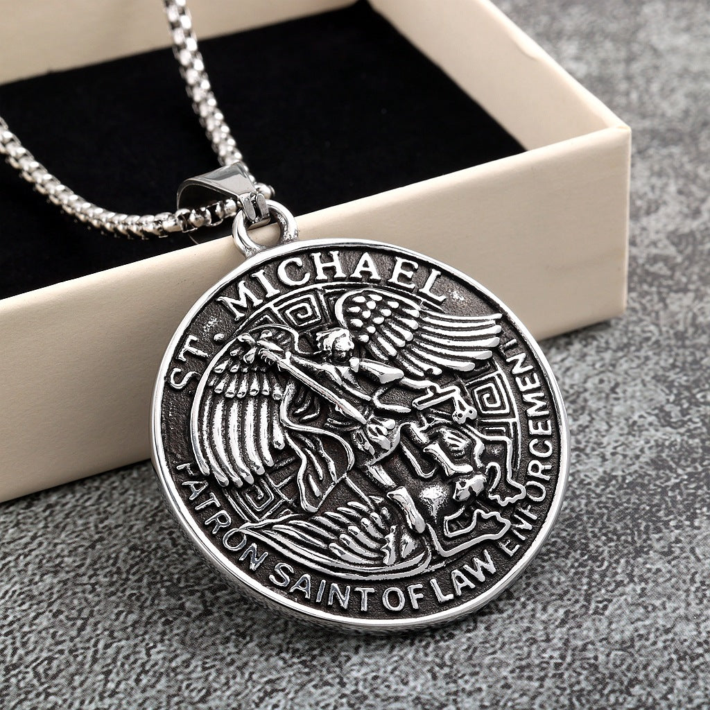 Vintage Angel Stainless Steel Men's Pendant Necklace