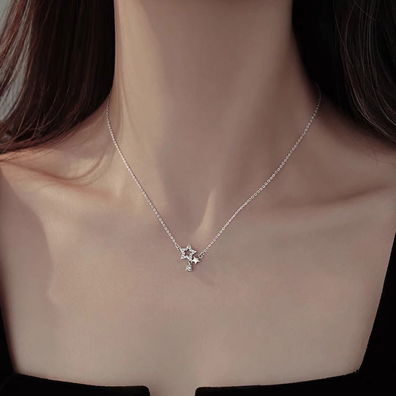Planderful Sterling Silver Zircon Star Necklace For Women Luxurious Clavicle Chain Pendant