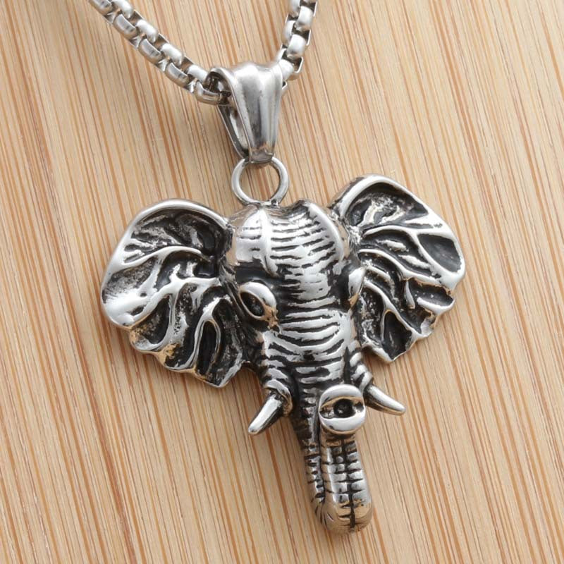 Punk-Inspired Titanium Steel Elephant Head Pendant Necklace for Men - Retro Trendy Design