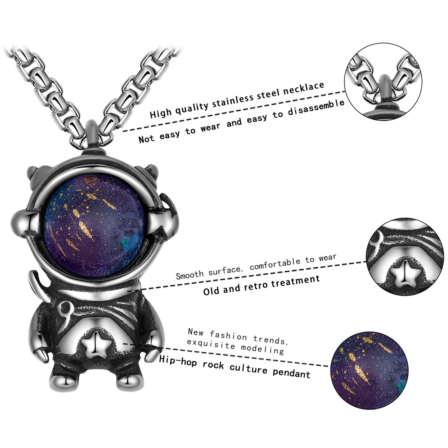 Steel Necklace - Elegant Space Astronaut Pendant