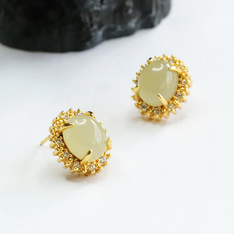 Natural Hotan Jade Oval Earrings for Women