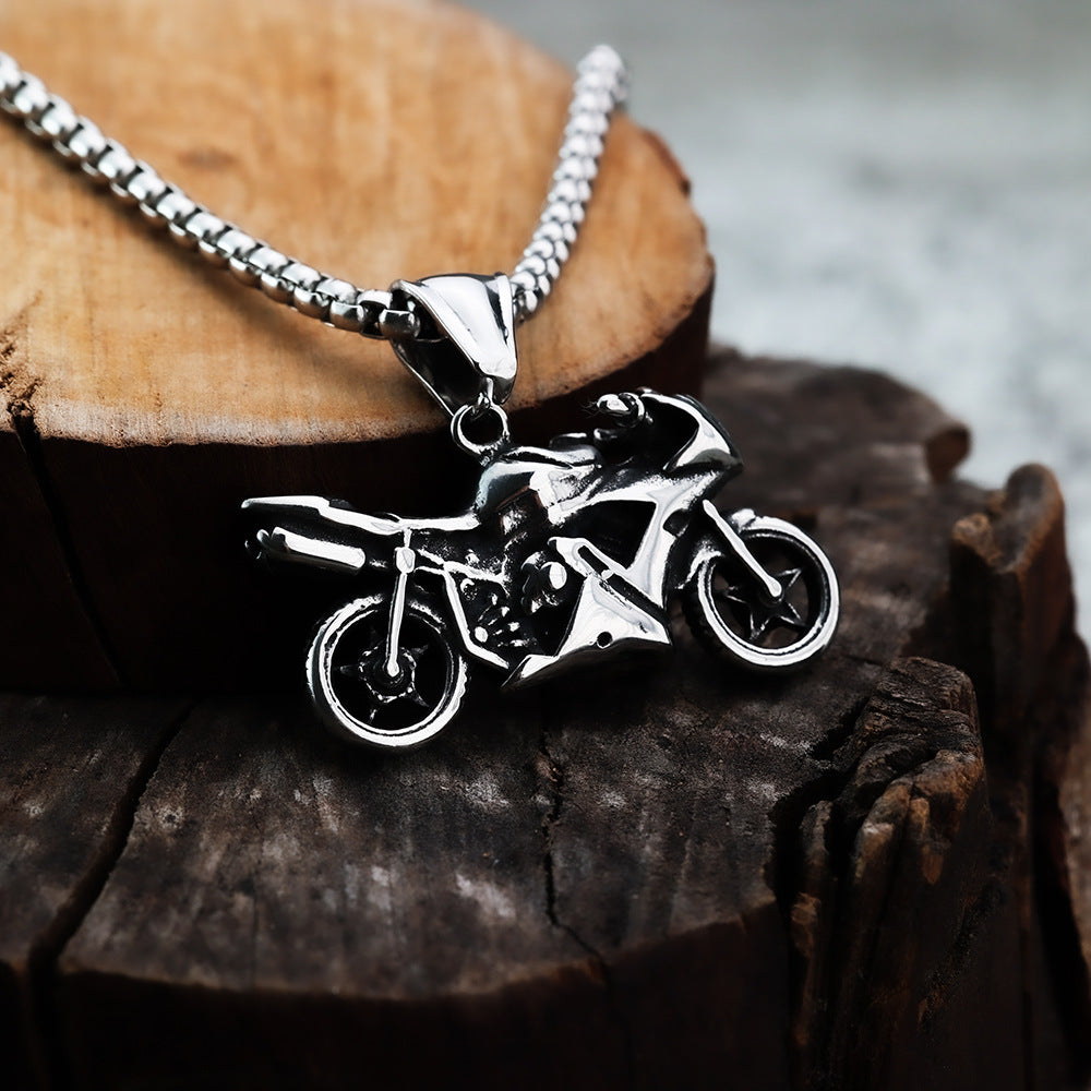 European and American Jewelry Wholesale Titanium Steel Men's Pendant Necklace Retro Hip-Hop Motorcycle Tag
