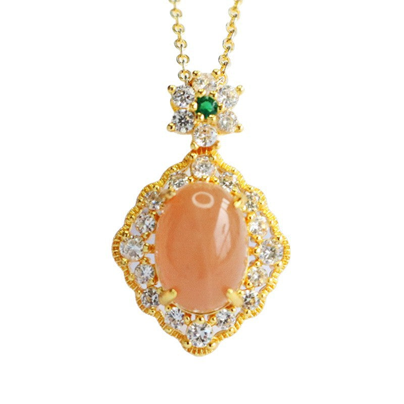 Orange Moonstone Diamond-Shape Pendant — No Chain