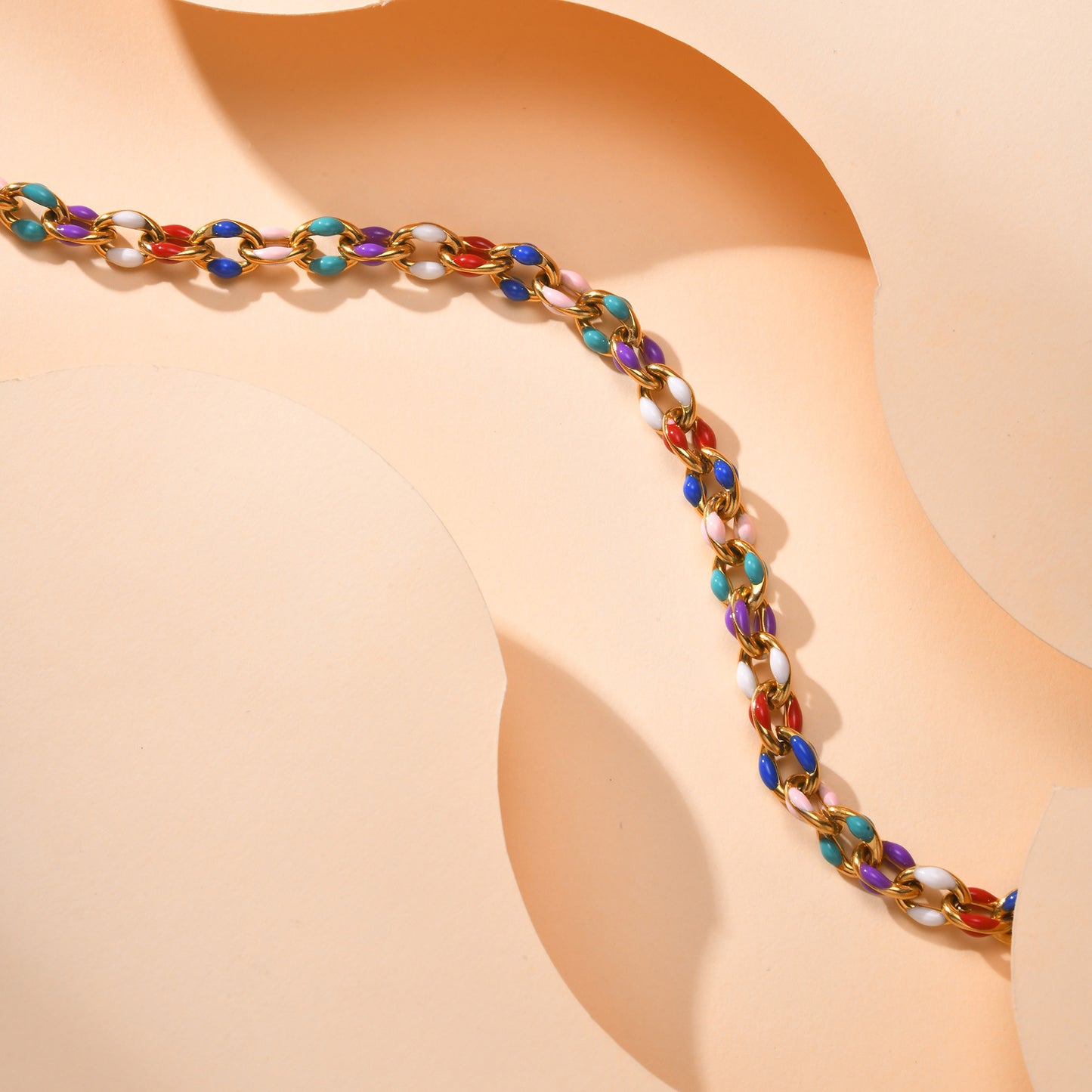 Stainless Steel Colored Epoxy Handmade Gold Chain Necklace Ladies