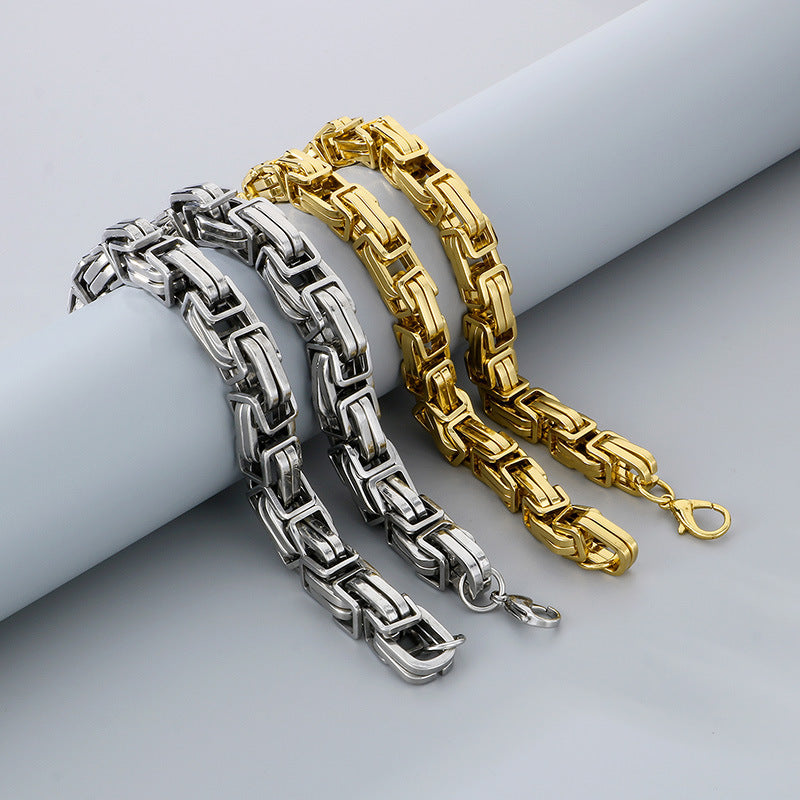 12/15mm Thick Chain Emperor Chain Men's Necklace Bracelet Hip-Hop Double-Piece Knot Chain Stainless