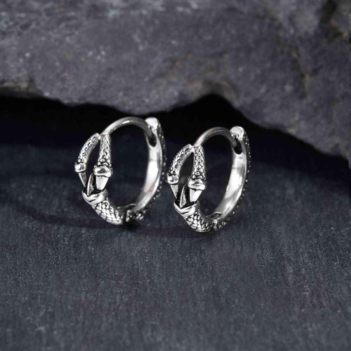 Silver Snake-Wrap Stainless Steel Huggie Hoop Earrings