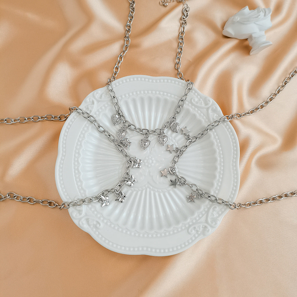 Planderful Vienna Verve Layered Heart Butterfly Necklace For Women With Star Shaped Charms