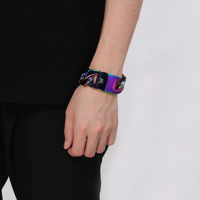 Planderful Wide Cuban Chain Bracelet For Men Titanium Steel