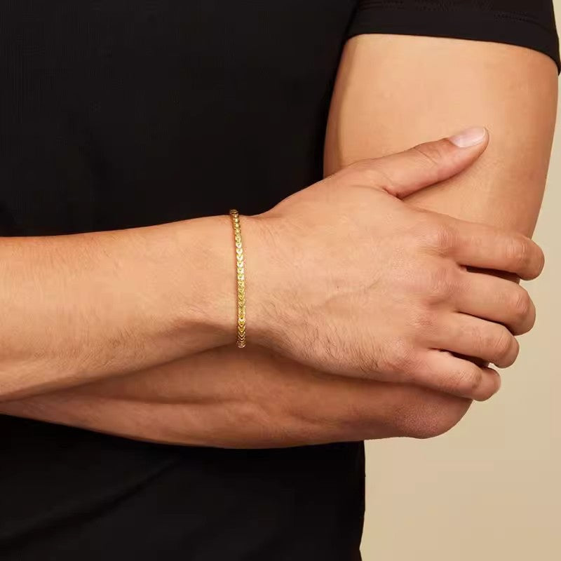 Planderful Jewelry Mens Gold Tone Steel Bracelet With Fox Tail Handmade Design