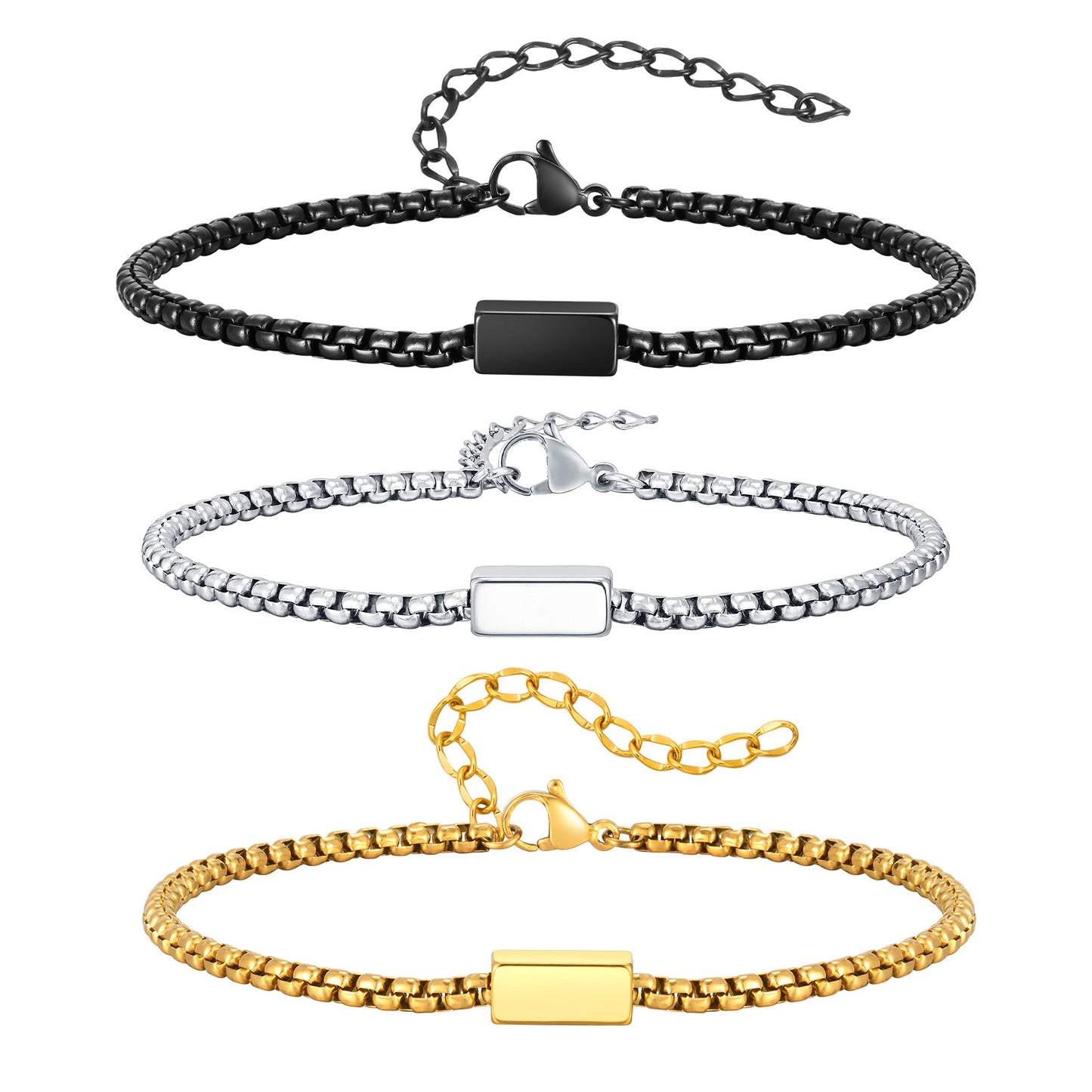 Planderful Stainless Steel Square Chain Bracelet For Men