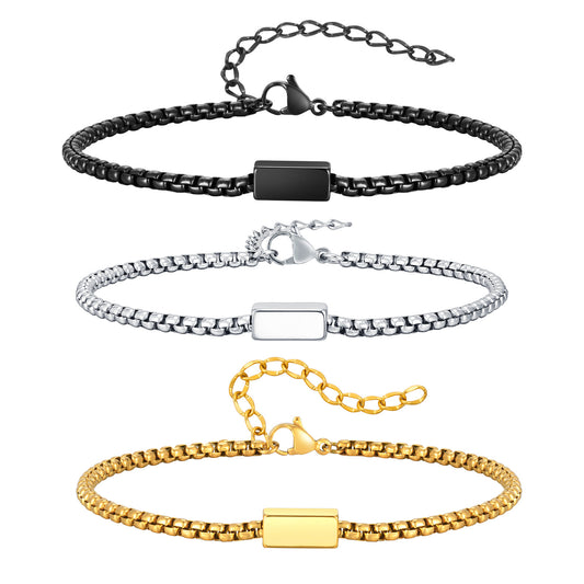 Planderful Stainless Steel Square Chain Bracelet For Men