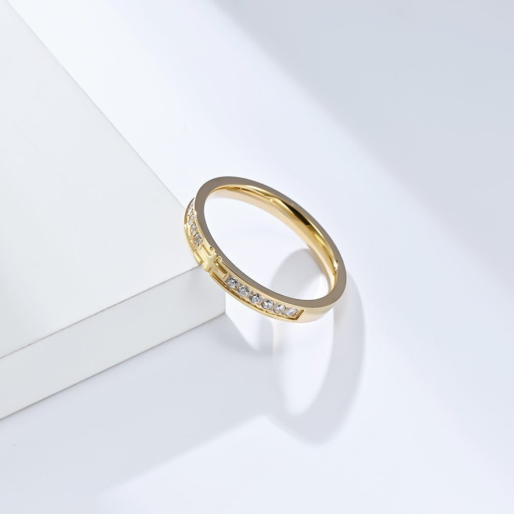 Titanium Steel Zircon-Encrusted Cross Love Ring for All