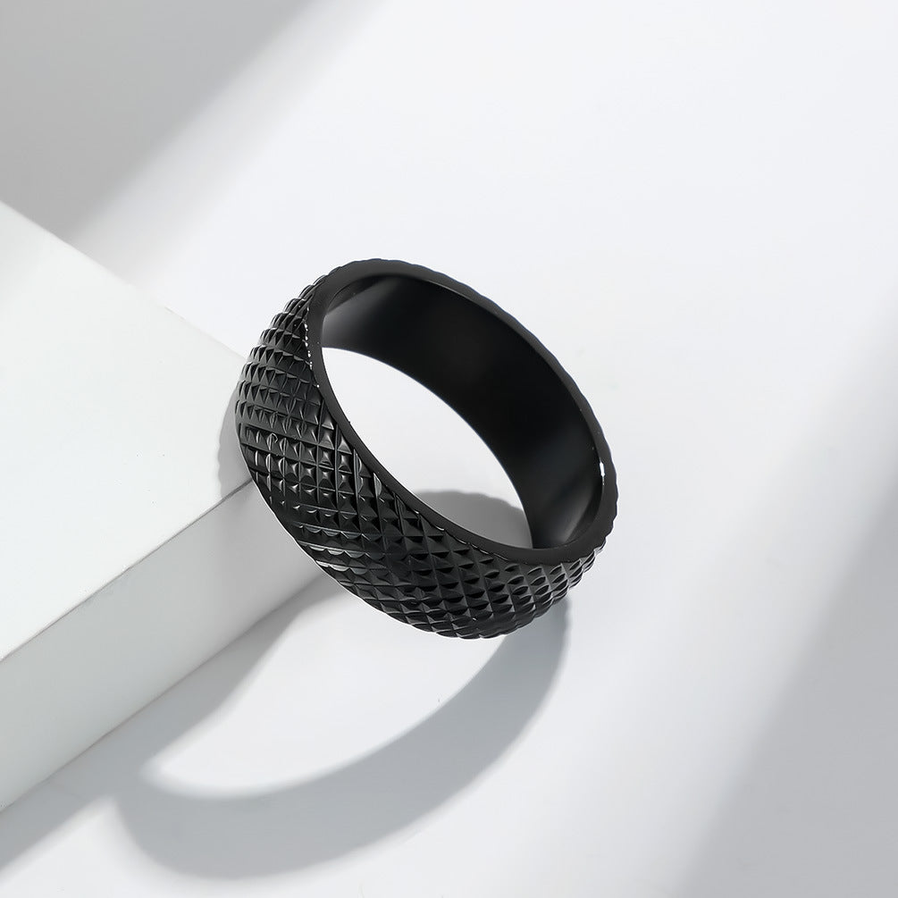 Stainless Steel Rhombus Men's Ring in Titanium Steel