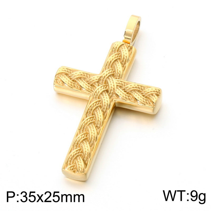 Hip Hop Stainless Steel Round Bead Chain Necklace Simple Twist Cross Pendant Square