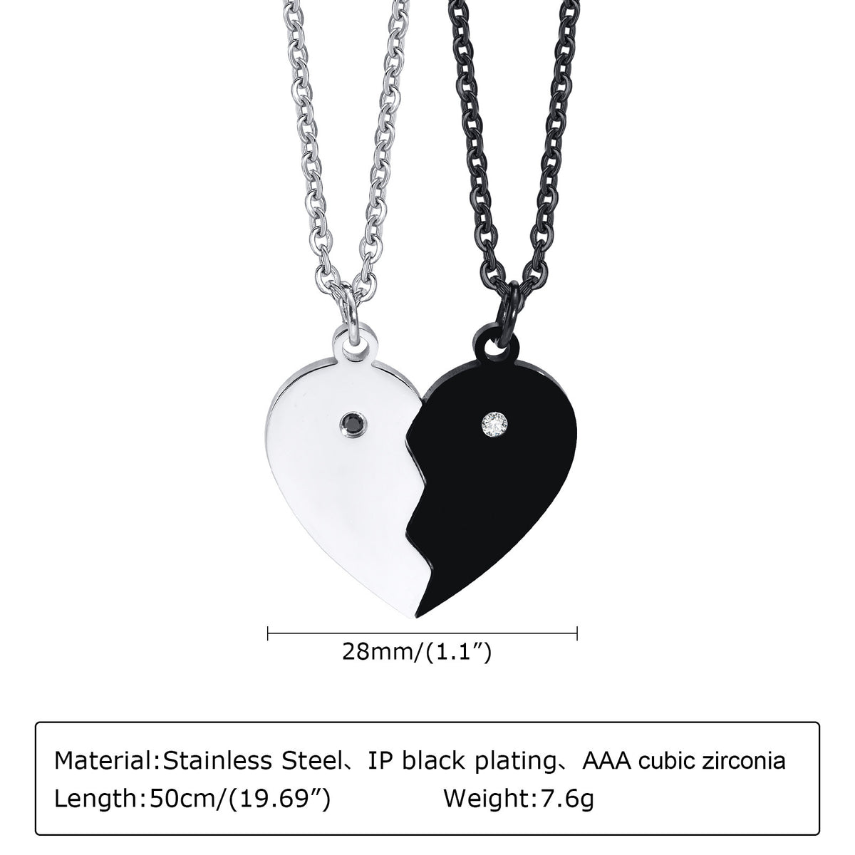 Heart Zircon Black Stainless Steel Necklace Unisex