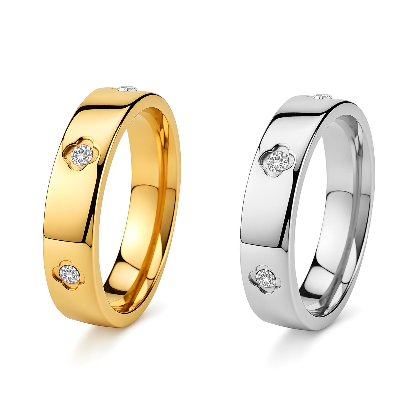 Planderful Four Leaf Clover Zircon Ring For Couples Unisex Stainless Steel Durable Design Elegant Gift